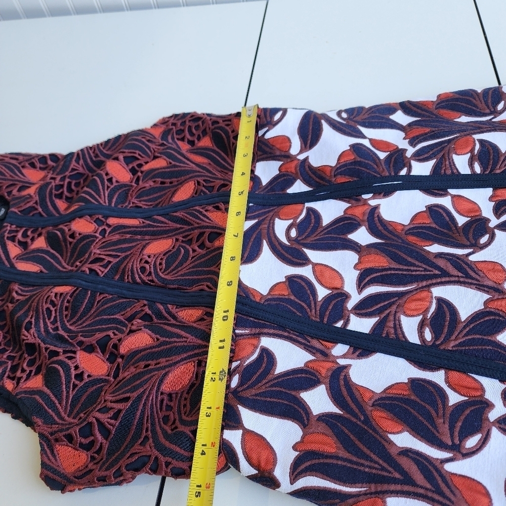 ANN TAYLOR Black Whit Red Floral Thick Lace Sleeveless Dress Pockets Sz 6 - Picture 7 of 16
